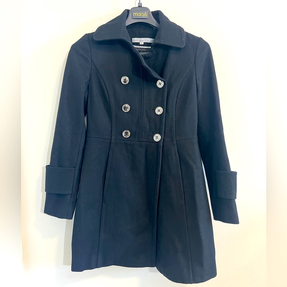 Kenneth Cole New York Women's Double-Breasted Contrast-Piping Peacoat